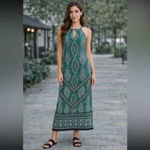 White House Black Market Blue & Green Halter Maxi Dress — Size SP